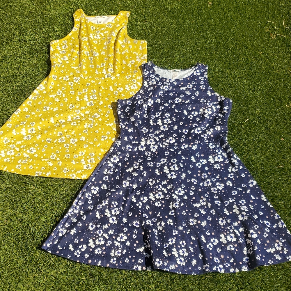 H&M Casual Dresses in Sunny Yellow and Navy Blue Size Large